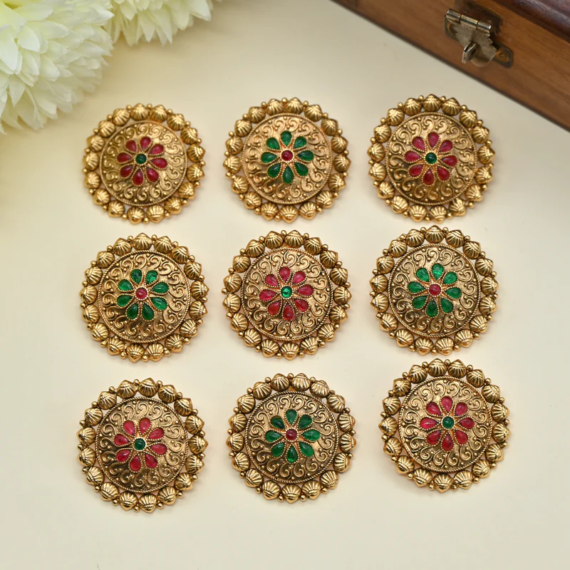 Round Kemp Flower Set of 9 Bridal Choti Jada Billai